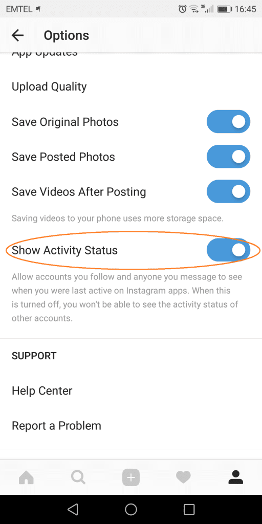 Instagram toggle